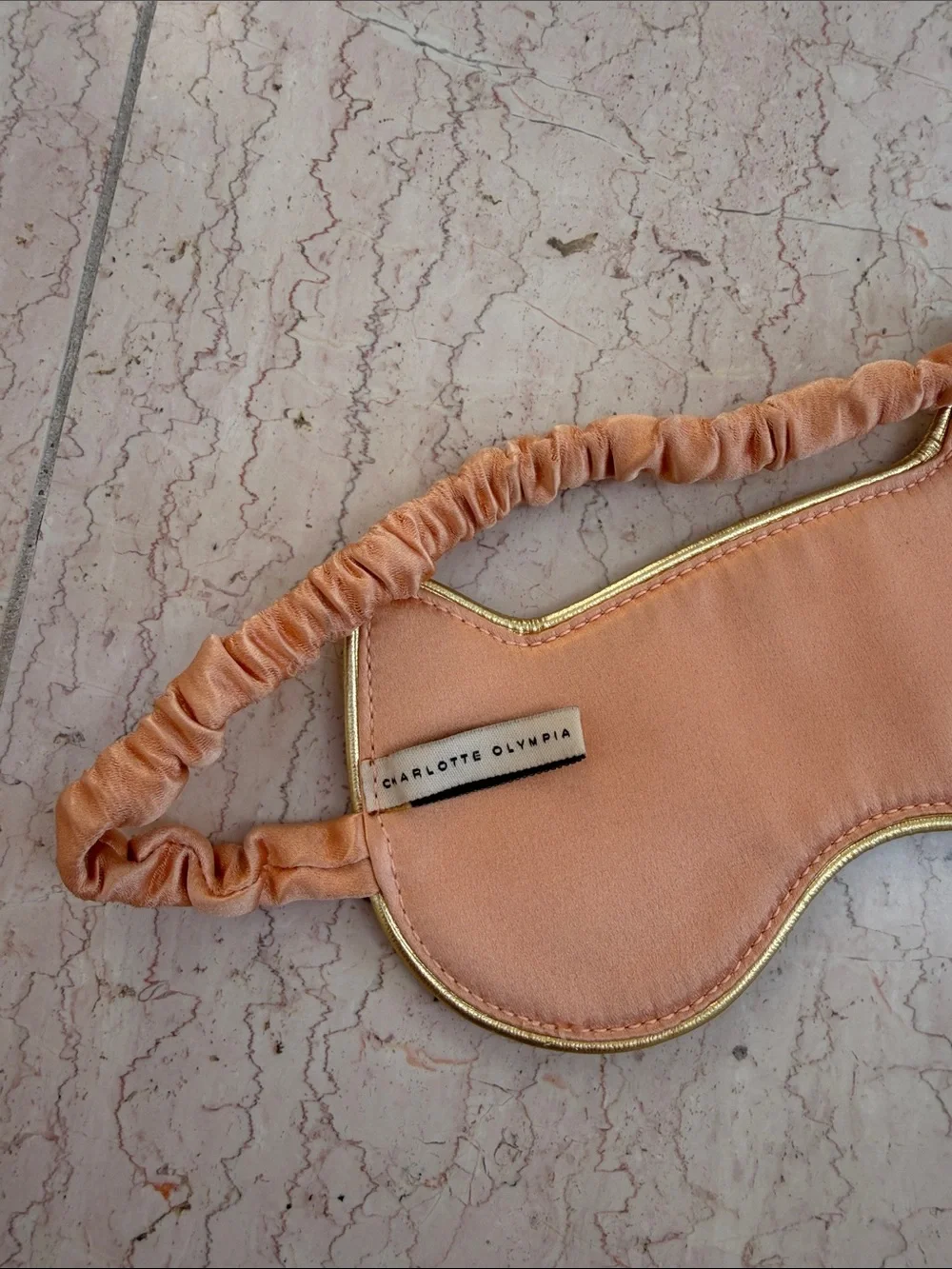 Charlotte Olympia Cat Ear Satin Sleep Mask in Peach